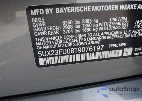 2026 BMW X5 xDrive40I z USA, uszkodzony, nr VIN 5UX23EU08T9076197